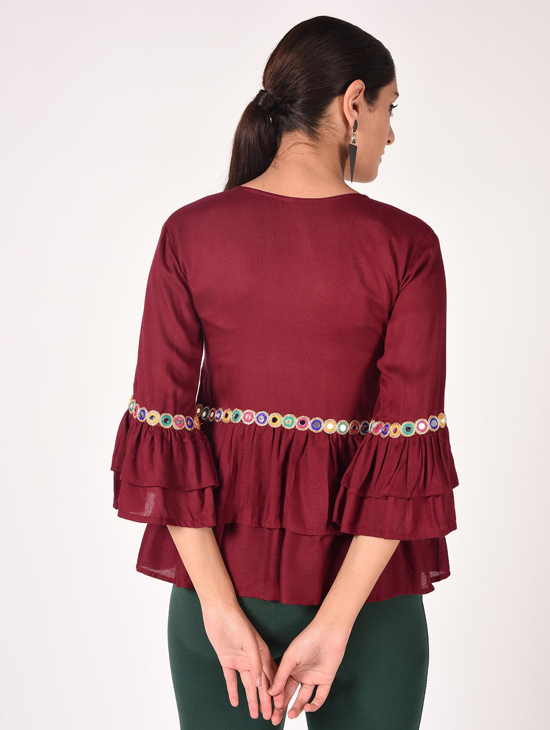 v neck mirror work layered top - 16721204 - Standard Image - 3