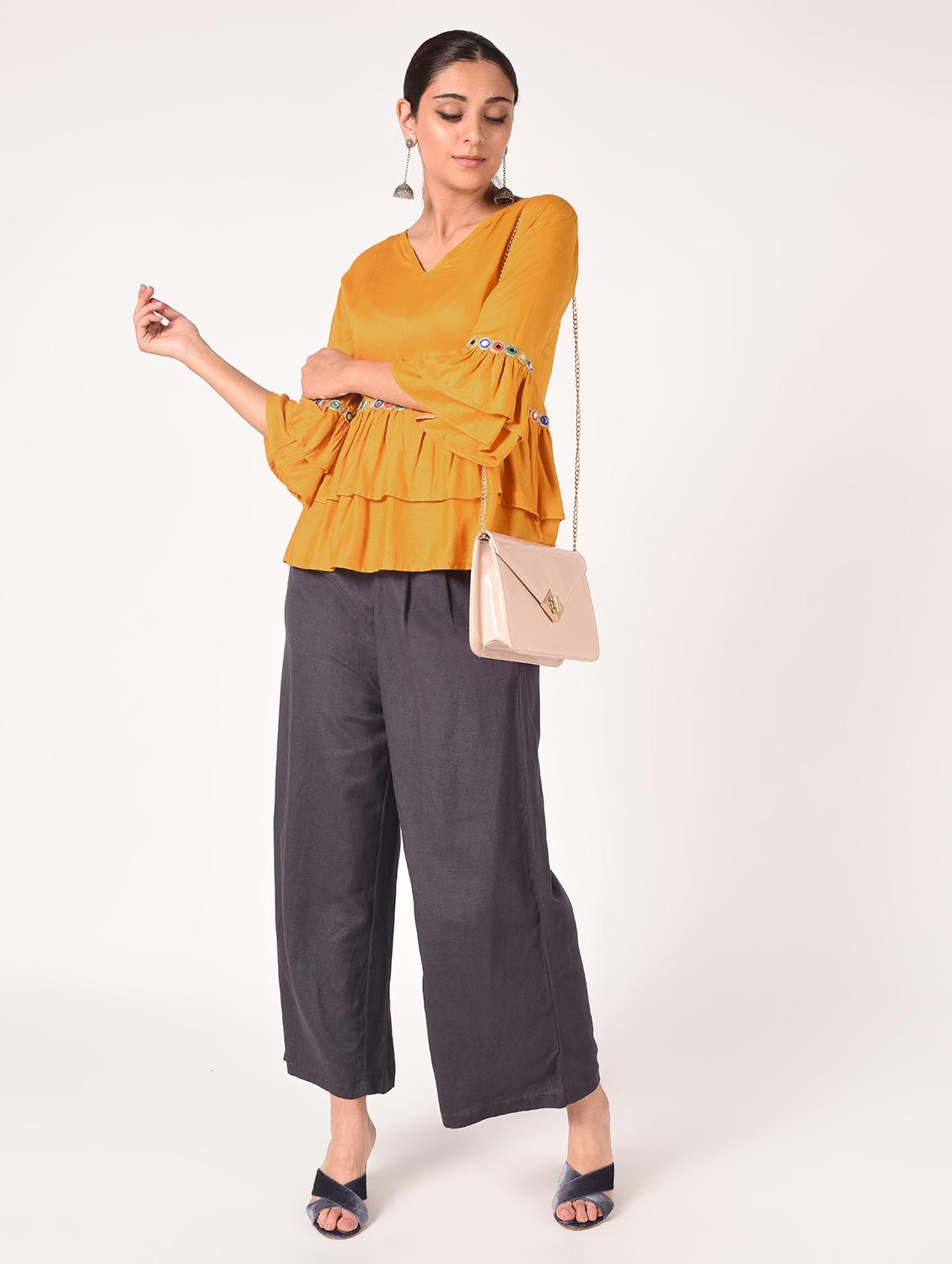 v neck mirror work layered top - 16721205 -  Zoom Image - 0