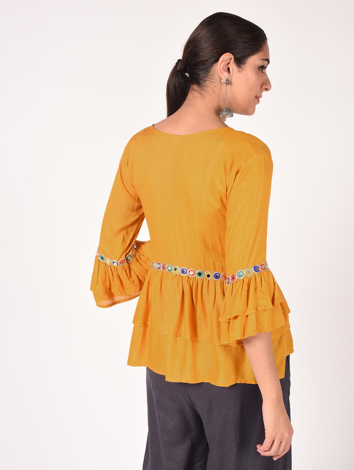 v neck mirror work layered top - 16721205 - Standard Image - 3
