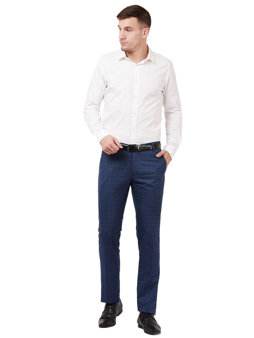 blue checkered flat front formal trouser - 16721734 -  Standard Image - 3