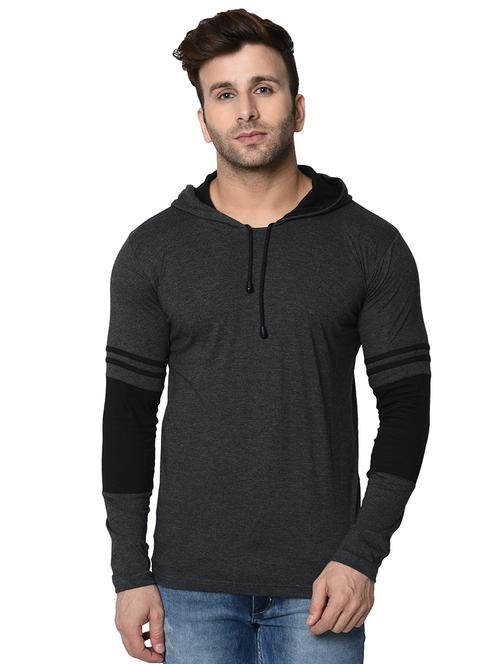 grey color block hooded t-shirt - 16722953 -  Standard Image - 0