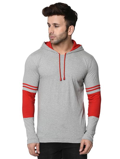 grey color block hooded t-shirt - 16722954 -  Standard Image - 0