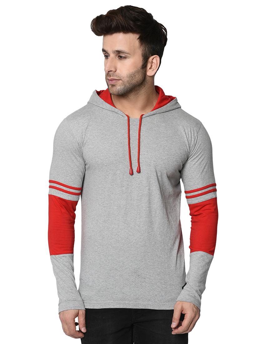 grey color block hooded t-shirt - 16722954 -  Zoom Image - 0