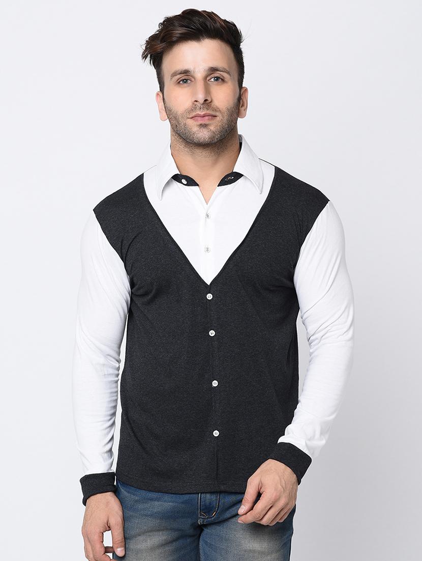 grey color block t-shirt - 16722975 -  Zoom Image - 0