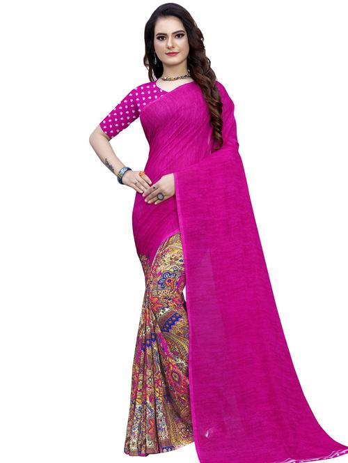 solid half and half saree with blouse - 16725917 - Standard Image - 0