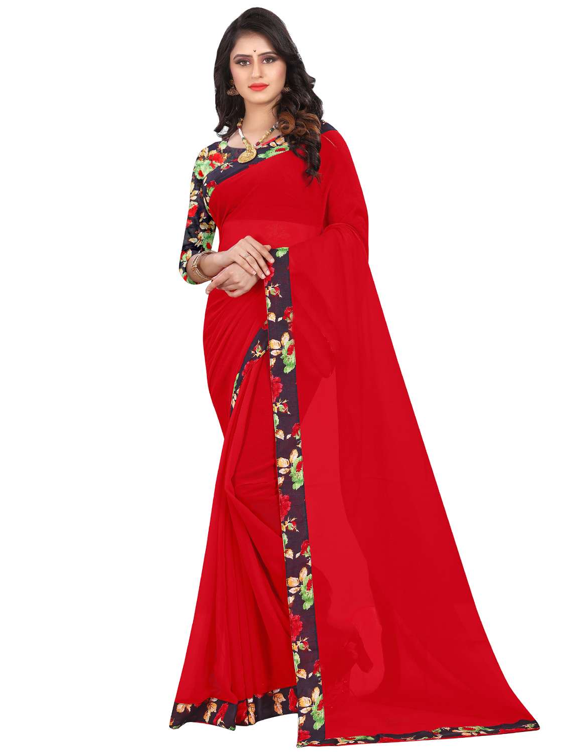 solid bordered saree with blouse - 16725936 -  Zoom Image - 0