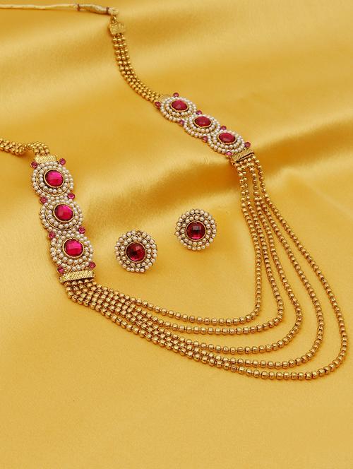 pink gold plated necklaces and earring - 16728056 - Standard Image - 0