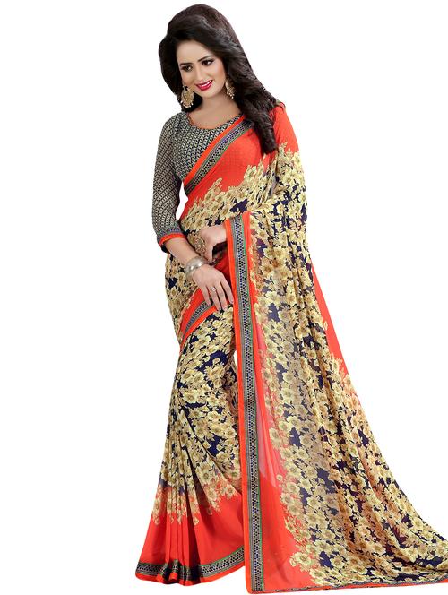 women's floral cream colored saree with blouse - 16728294 -  Standard Image - 0
