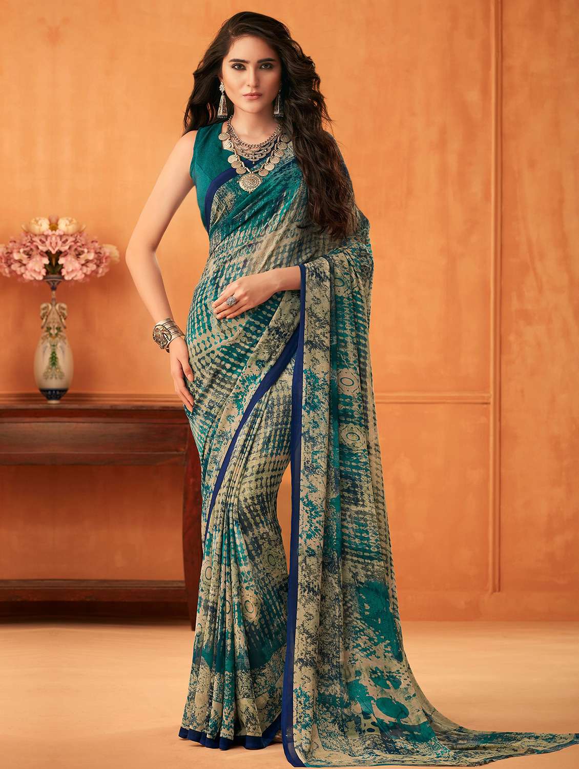 abstract printed saree with blouse