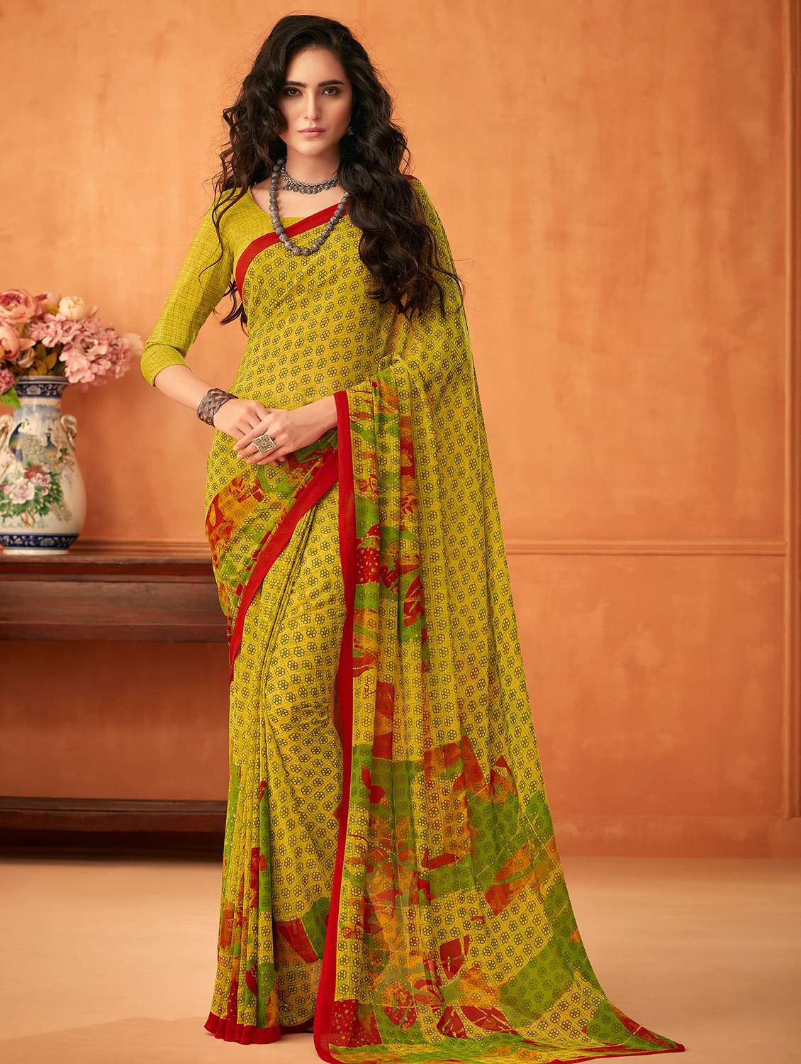 floral printed saree with blouse