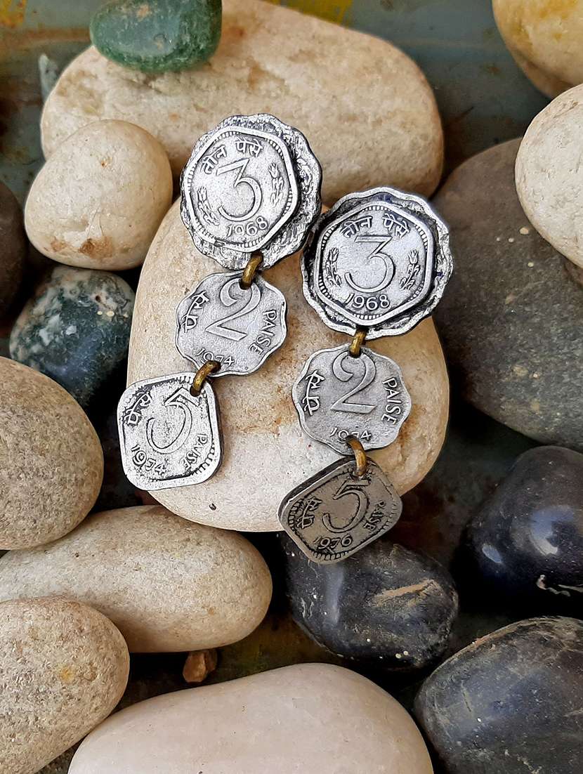 silver brass drop earring