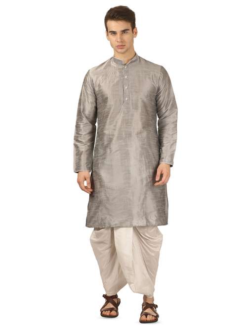 silver solid dhoti kurta set - 16735418 -  Standard Image - 0