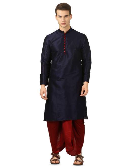 navy blue solid dhoti kurta set - 16735419 -  Standard Image - 0