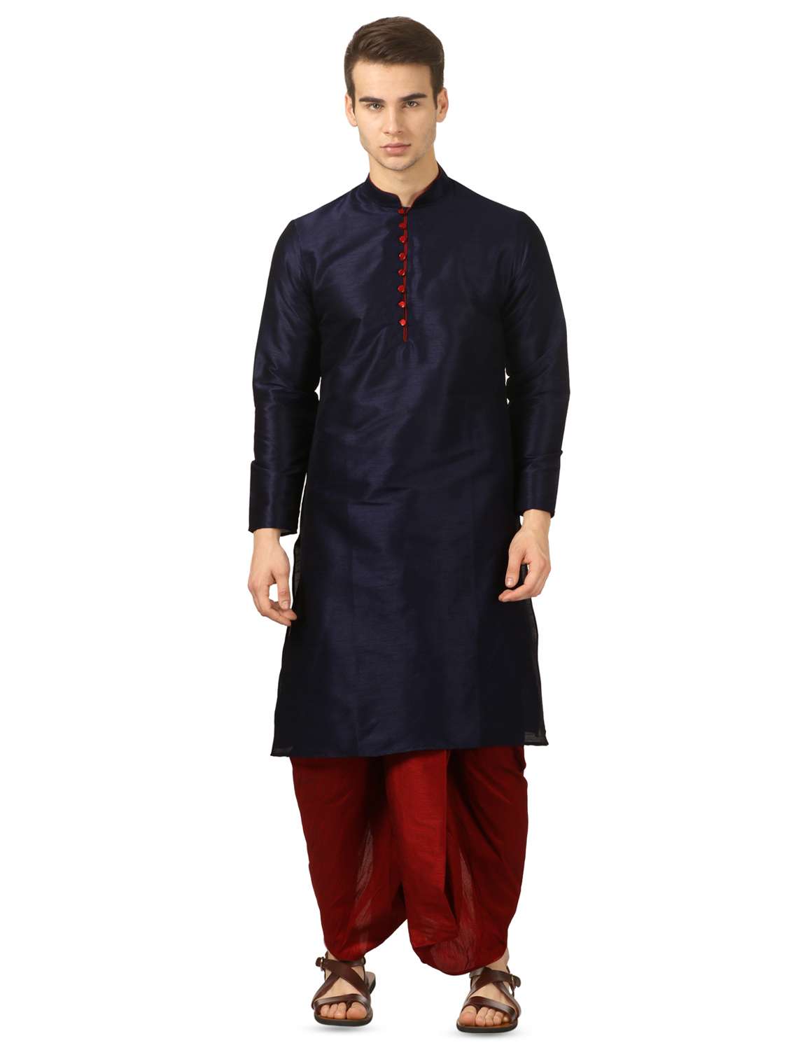 navy blue solid dhoti kurta set - 16735419 -  Zoom Image - 0