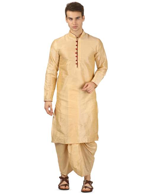 beige solid dhoti kurta set - 16735423 - Standard Image - 0
