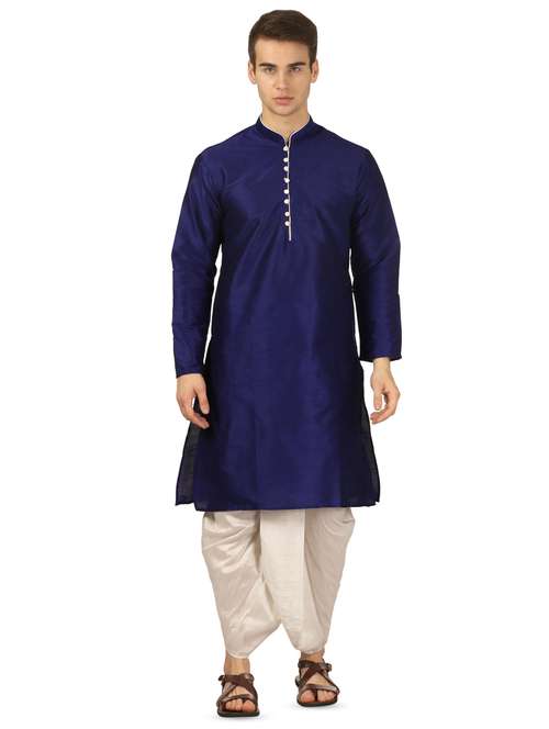 blue solid dhoti kurta set - 16735431 - Standard Image - 0
