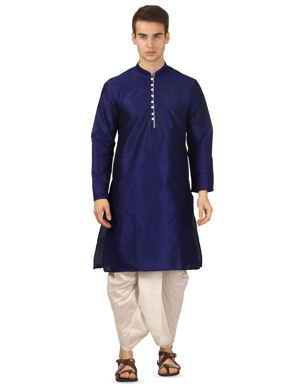 blue solid dhoti kurta set