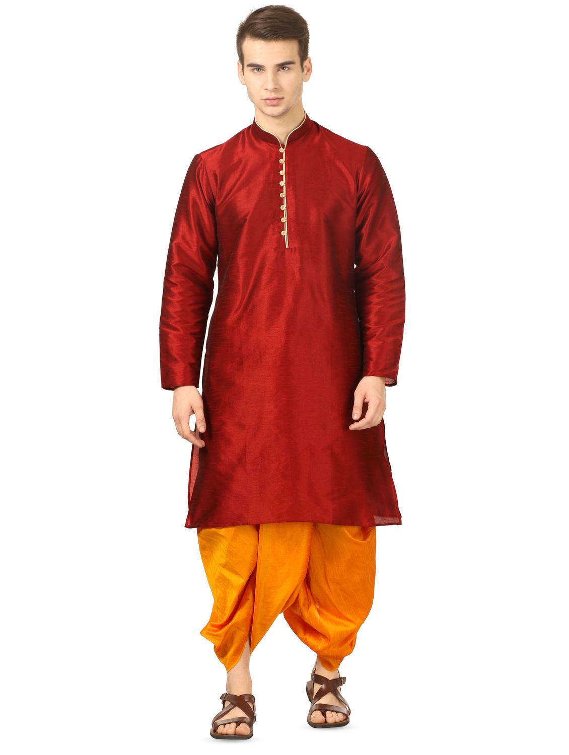red solid dhoti kurta set - 16735434 - Zoom Image - 0