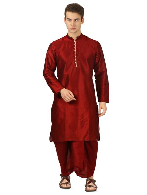 red solid dhoti kurta set - 16735435 - Standard Image - 0