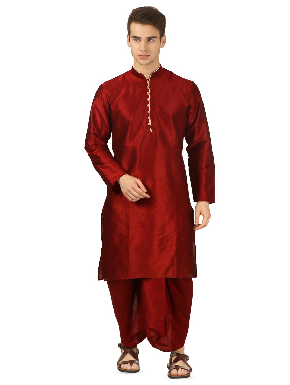 red solid dhoti kurta set - 16735435 - Zoom Image - 0