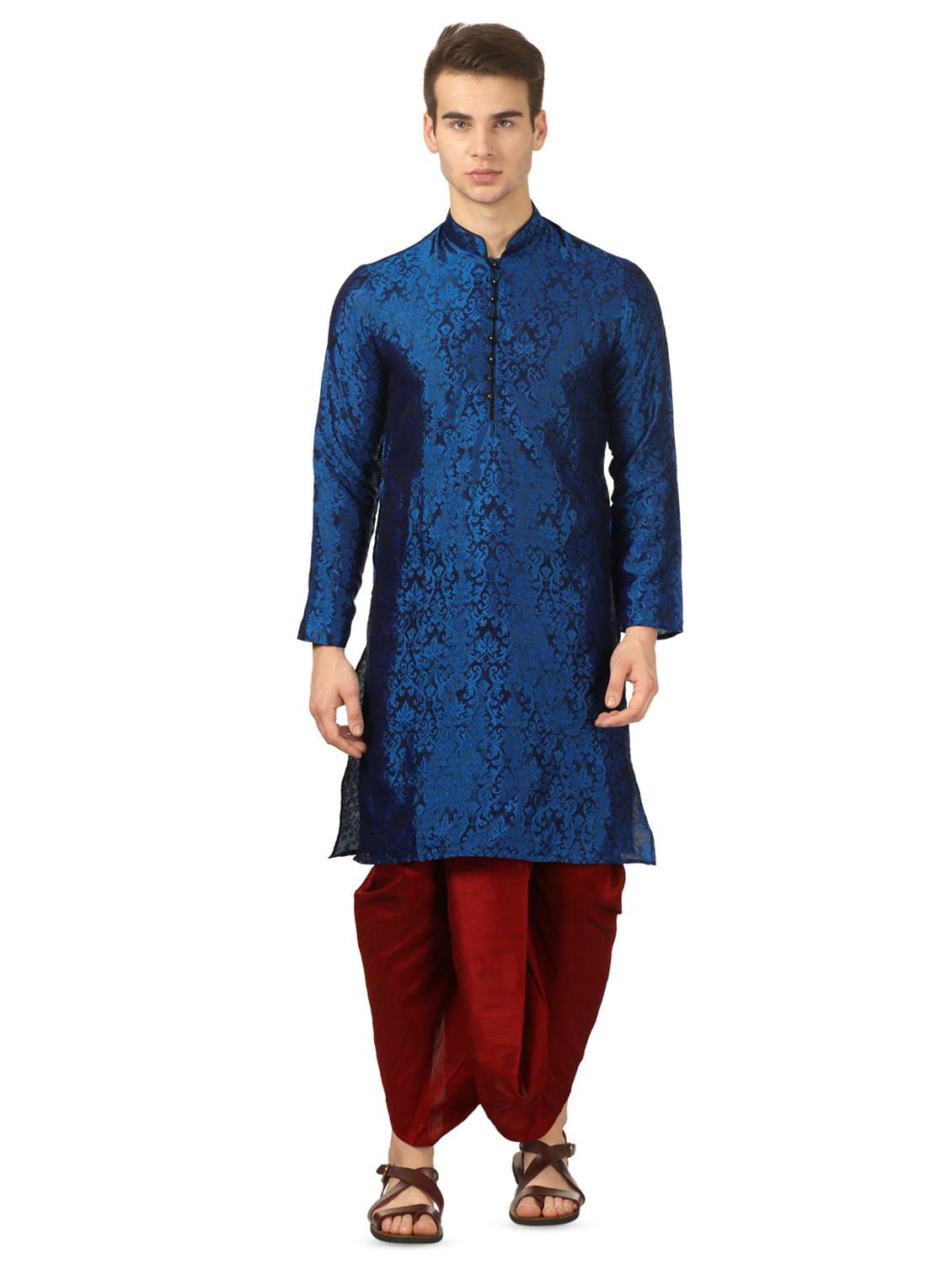 blue pure silk jacquard dhoti kurta set