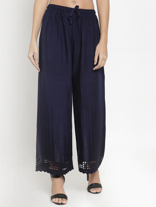 navy blue high rise schiffli work palazzo - 16735565 - Standard Image - 0
