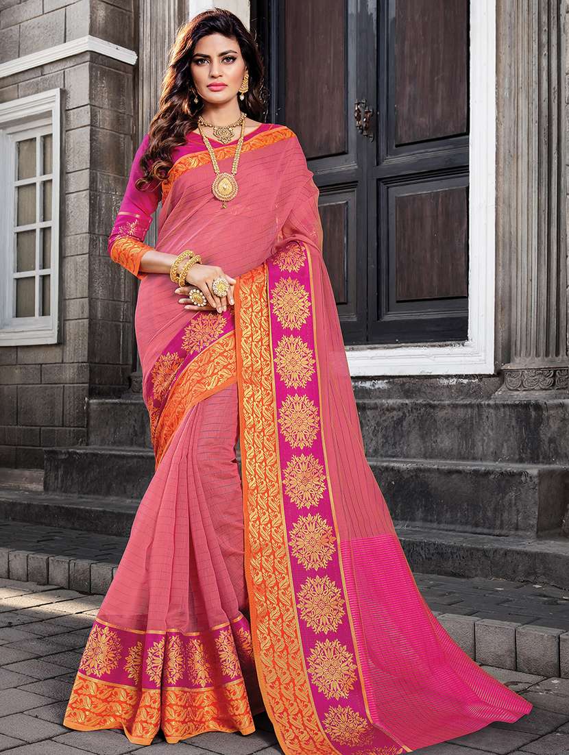 solid bordered woven saree with blouse