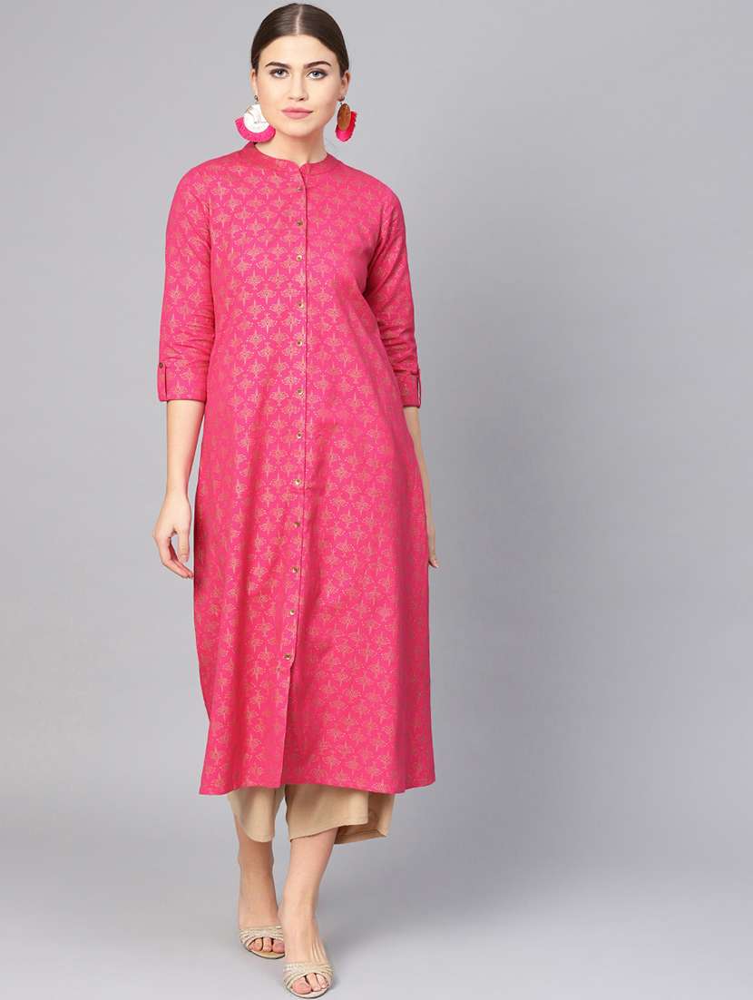 fuchsia block printed a-line kurta