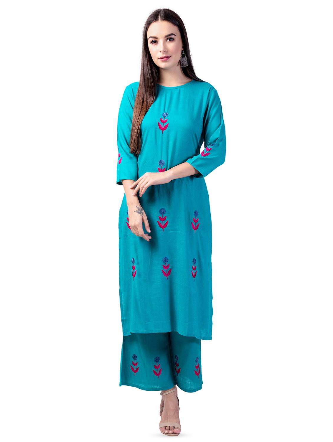 embroidered kurta palazzo set - 16737014 - Zoom Image - 0
