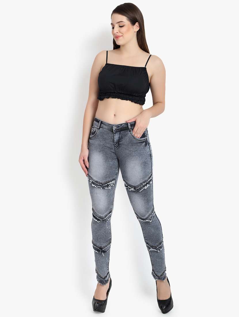 high rise frayed detail jeans  - 16738249 -  Standard Image - 3
