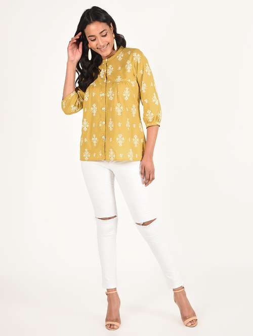 women mustard mandarin straight top - 16738578 -  Standard Image - 0