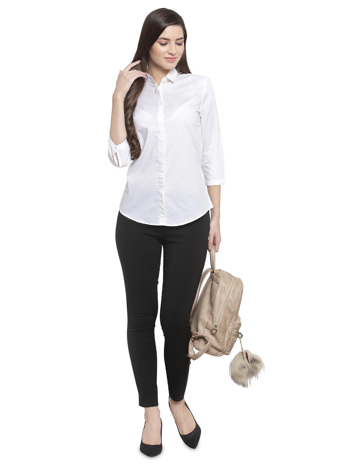 curved hem solid shirt - 16739114 - Standard Image - 3