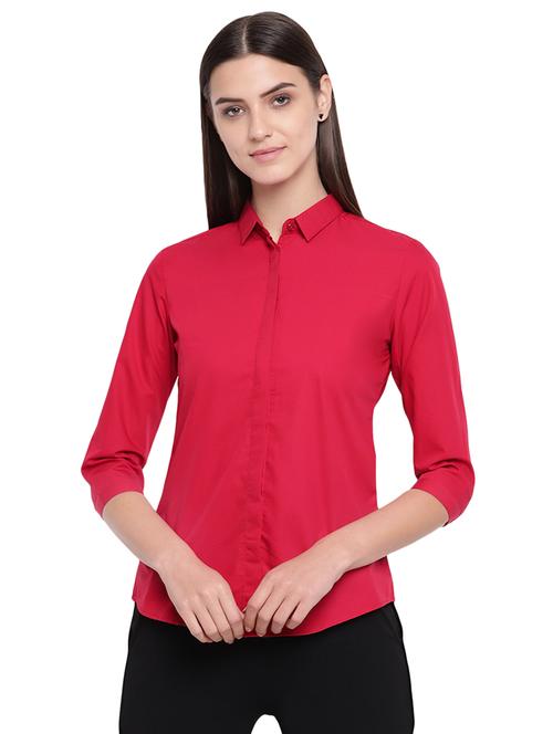 curved hem solid shirt - 16739124 - Standard Image - 0
