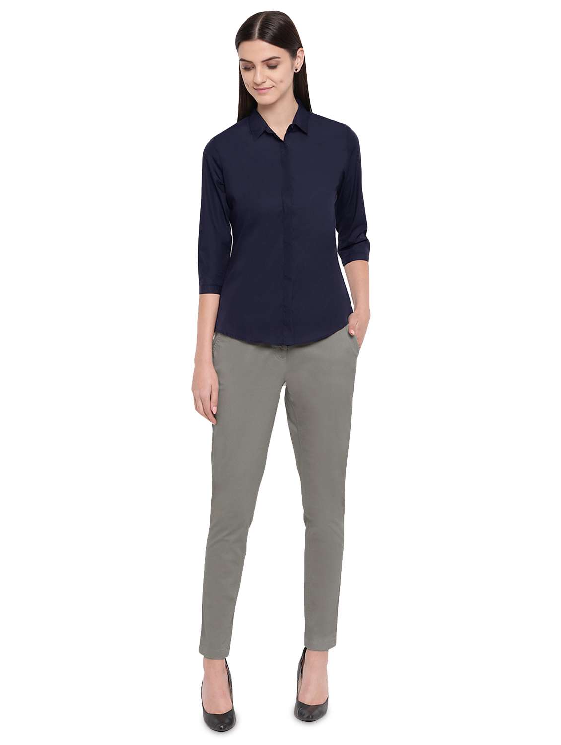 curved hem solid shirt - 16739128 - Standard Image - 3