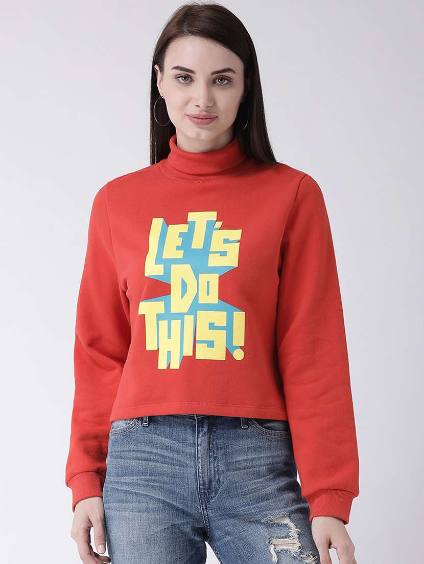 turtle neck quirky text sweatshirt