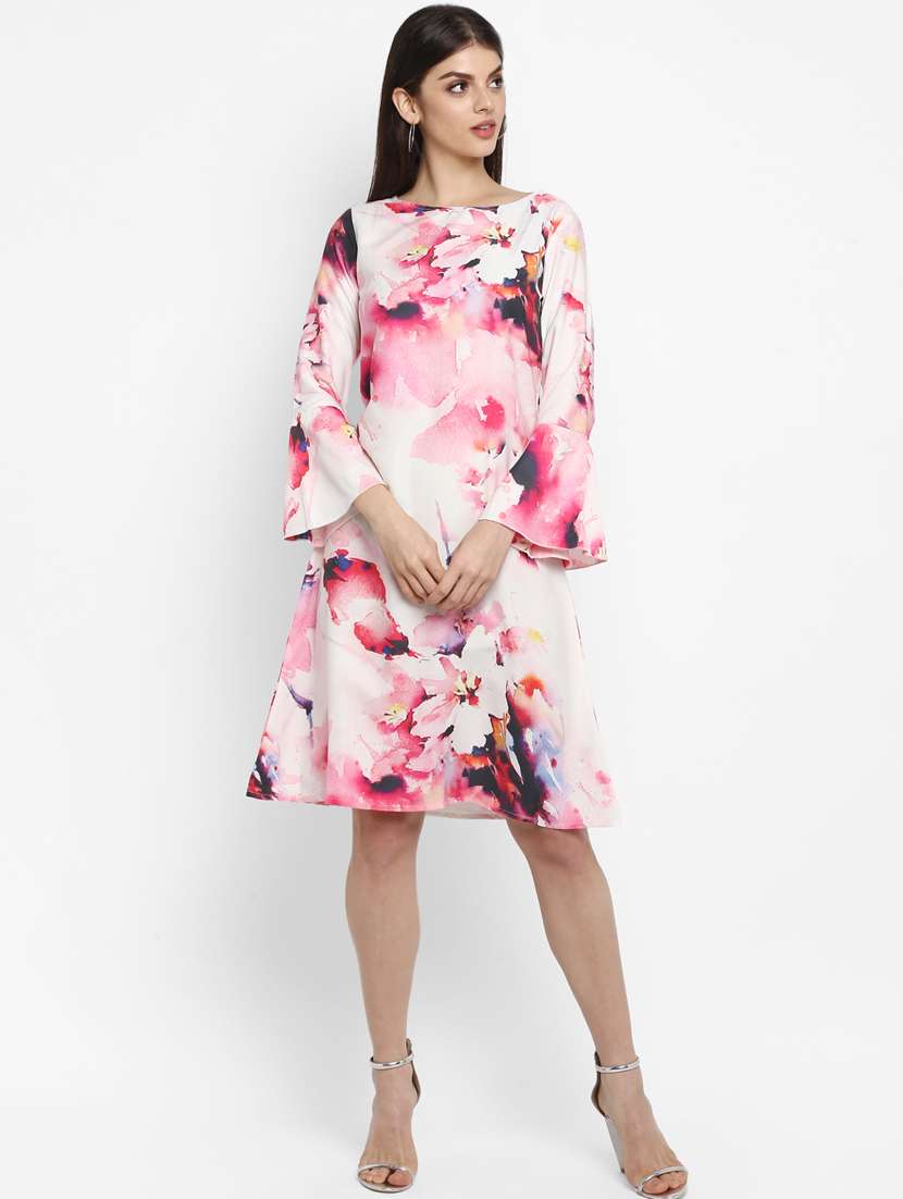 bell sleeved floral  a-line dress