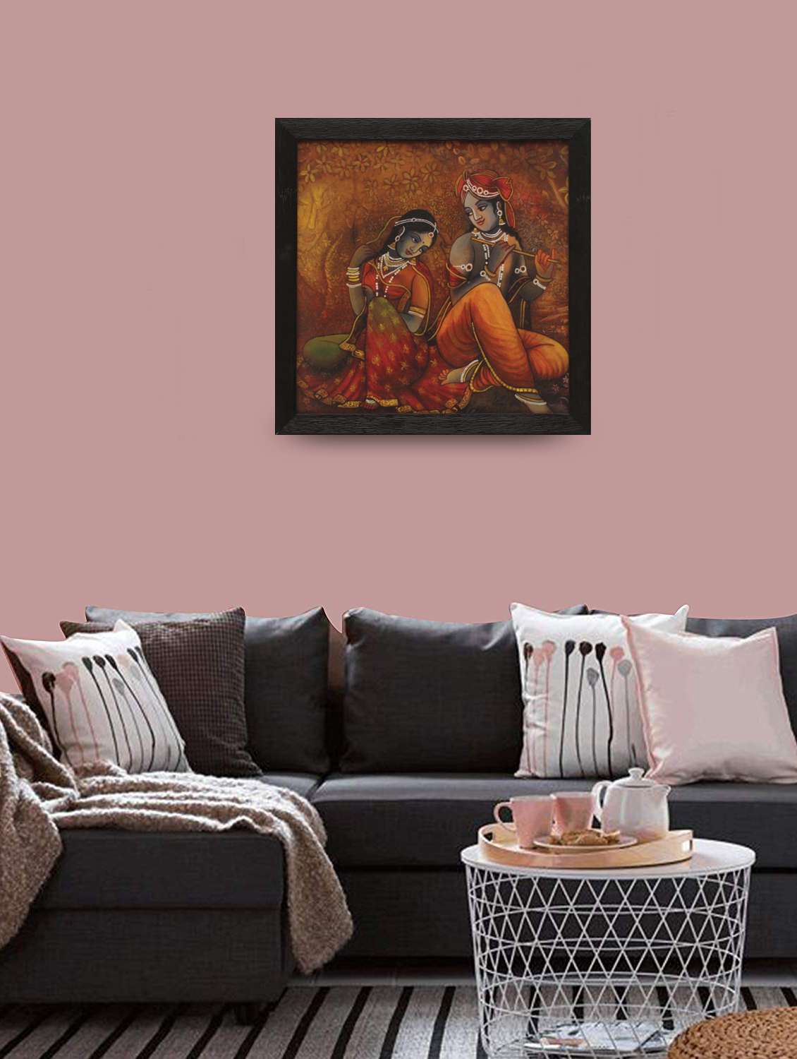 radha krishna wooden painting