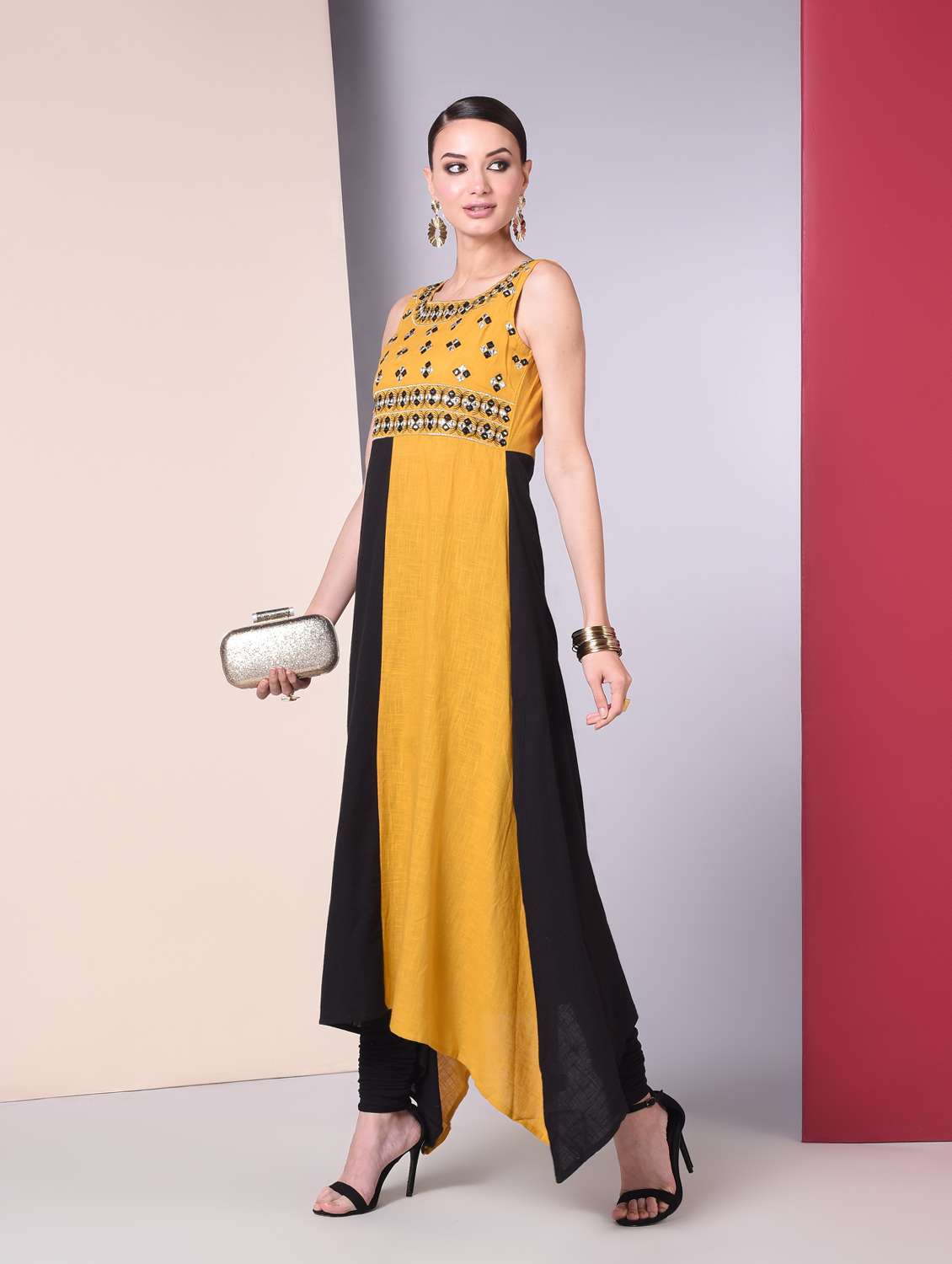 embroidered contrast asymmetric kurta