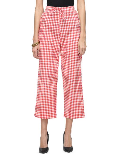 high rise drawstring gingham trouser - 16746232 -  Standard Image - 0