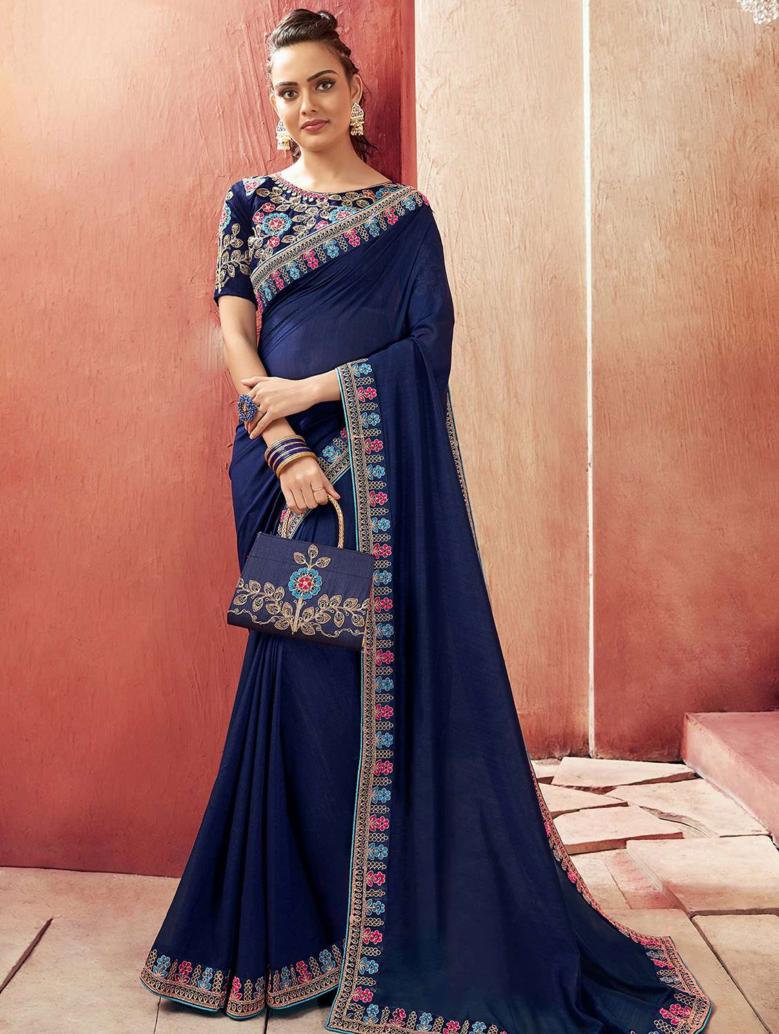 bordered plain saree with blouse