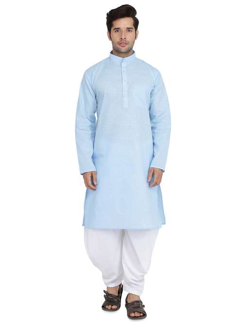 sky blue solid dhoti kurta set - 16750402 -  Standard Image - 0