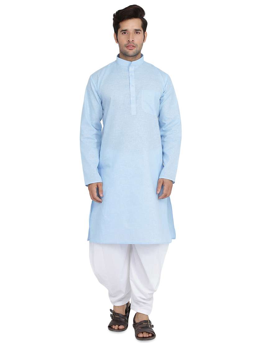 sky blue solid dhoti kurta set - 16750402 -  Zoom Image - 0