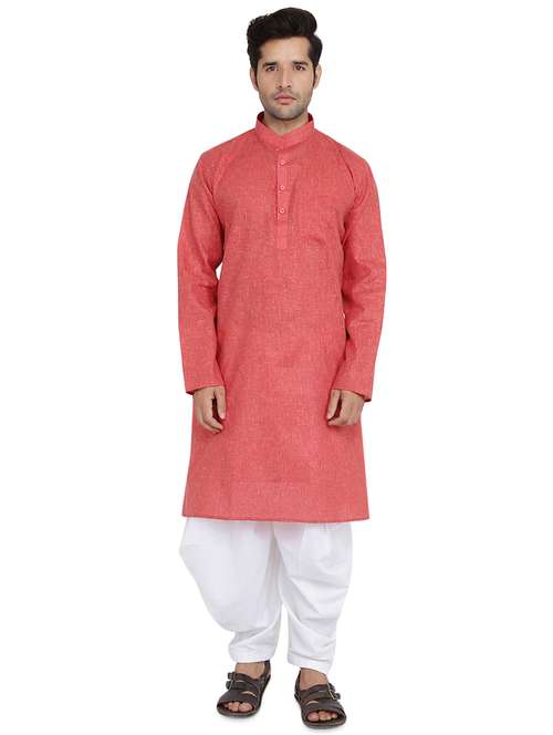 red solid dhoti kurta set - 16750403 -  Standard Image - 0