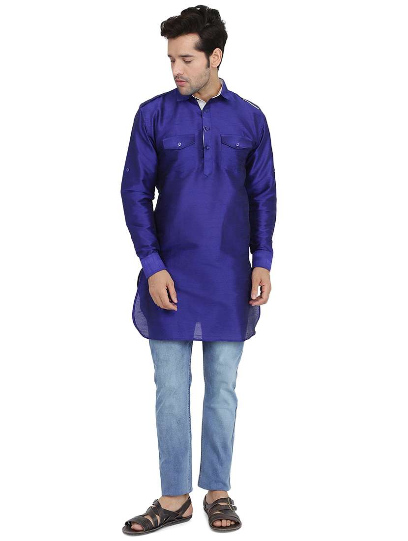 blue solid short kurta - 16750431 - Standard Image - 3