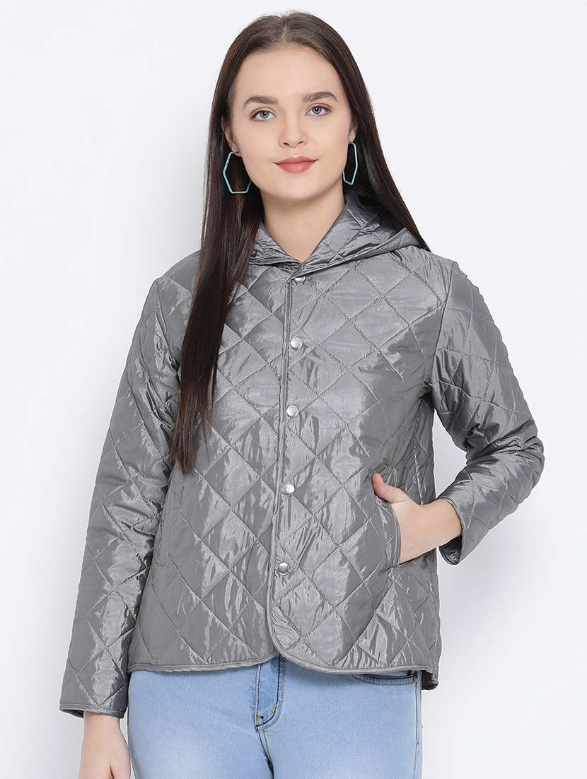 women solid long sleeve quilted jacket 