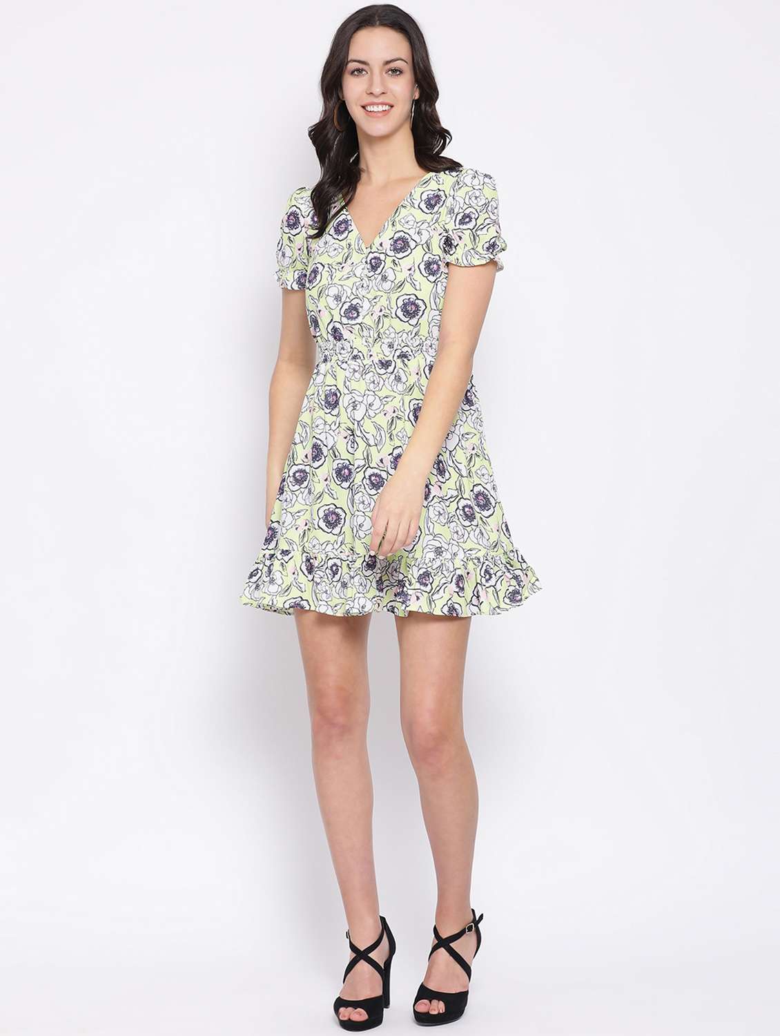 smocked waist puff sleeved a-line dress - 16750787 - Standard Image - 3
