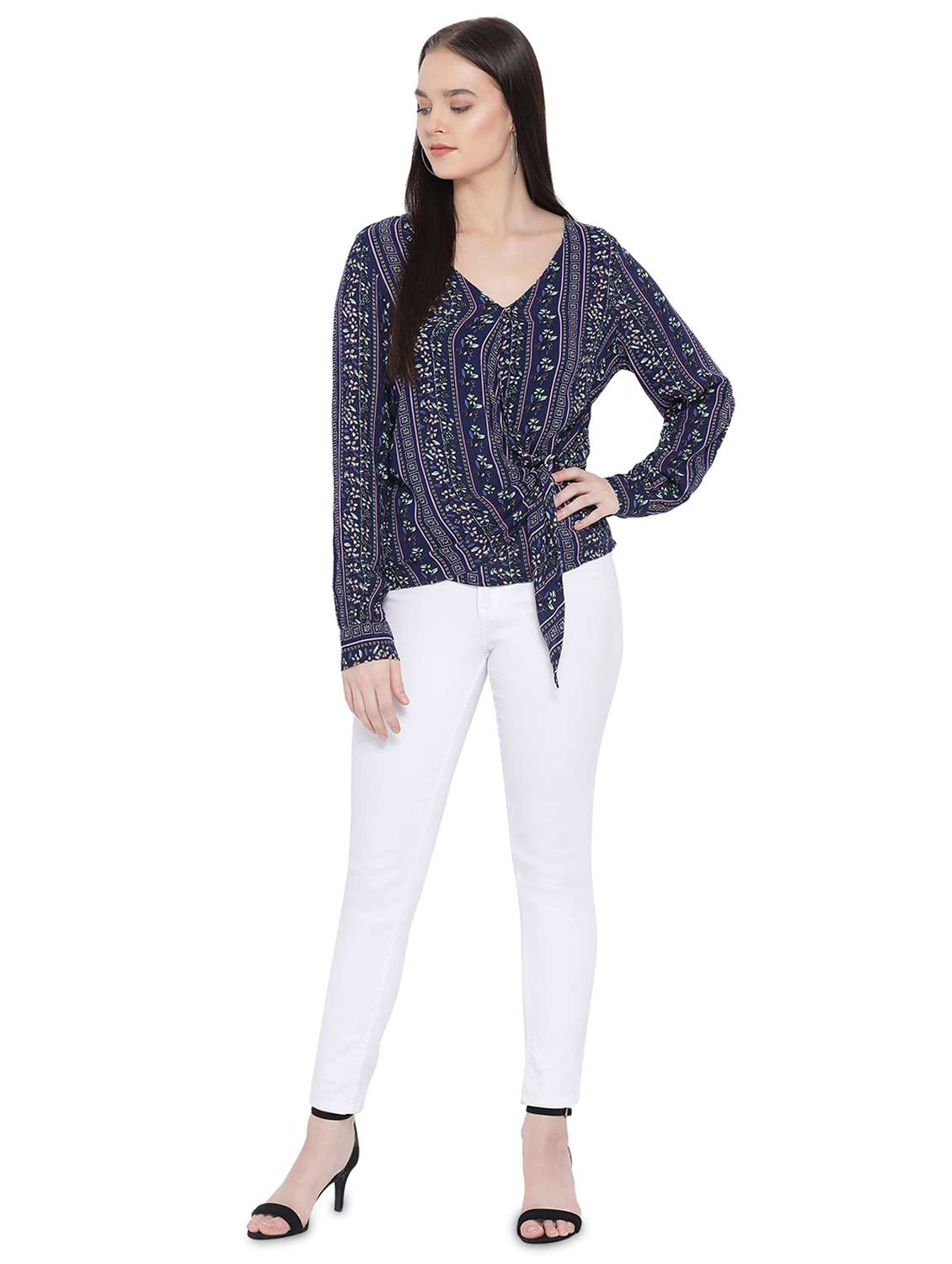 tie front floral top - 16750914 - Standard Image - 3
