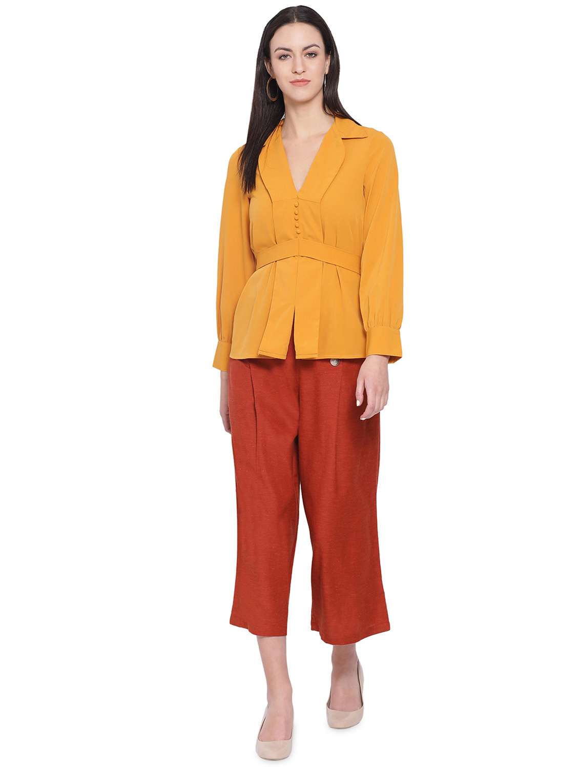 women's peplum lapel neck top - 16750921 - Standard Image - 3