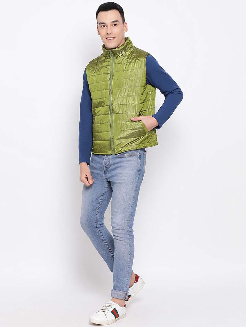green solid quilted jacket - 16751044 -  Standard Image - 3