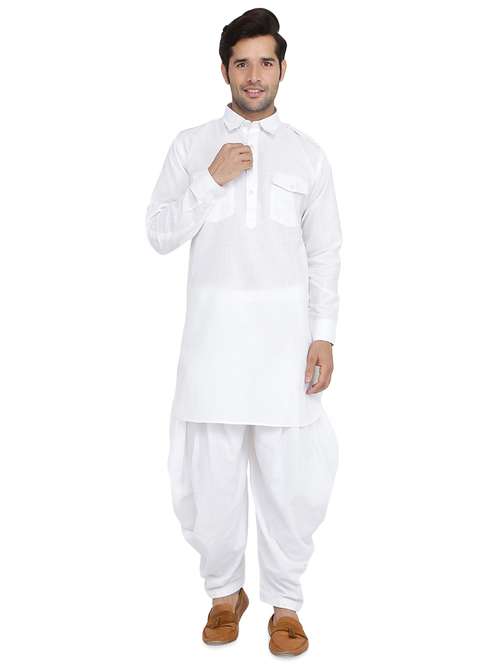 white solid dhoti kurta set - 16751119 -  Standard Image - 0